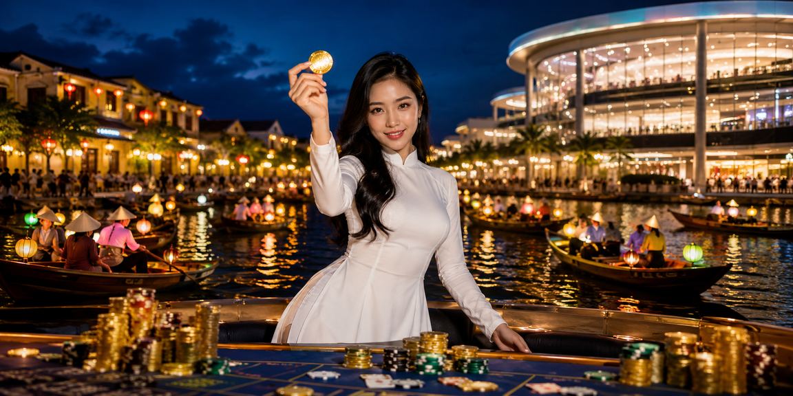 Người chơi bài trong trang phục áo dài tại Hội An – không khí casino truyền thống