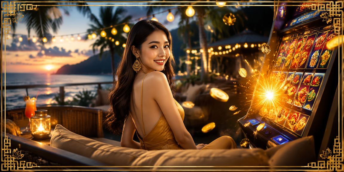 Người dùng tại Phú Quốc chơi slot game trên điện thoại trong khu nghỉ dưỡng