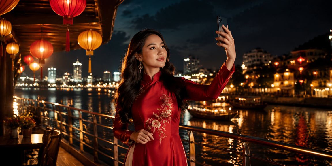 Người chơi lô đề online tại Sài Gòn trong trang phục áo dài nhận thưởng xổ số